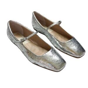 NEW Dolce Vita | Reyes Silver Distressed Leather Mary Jane Ballet Flats Shoes 9